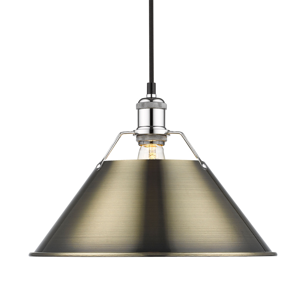 Yep by Golden Lighting Orwell 1-light 14in Pendant in Chrome and Aged Brass shade